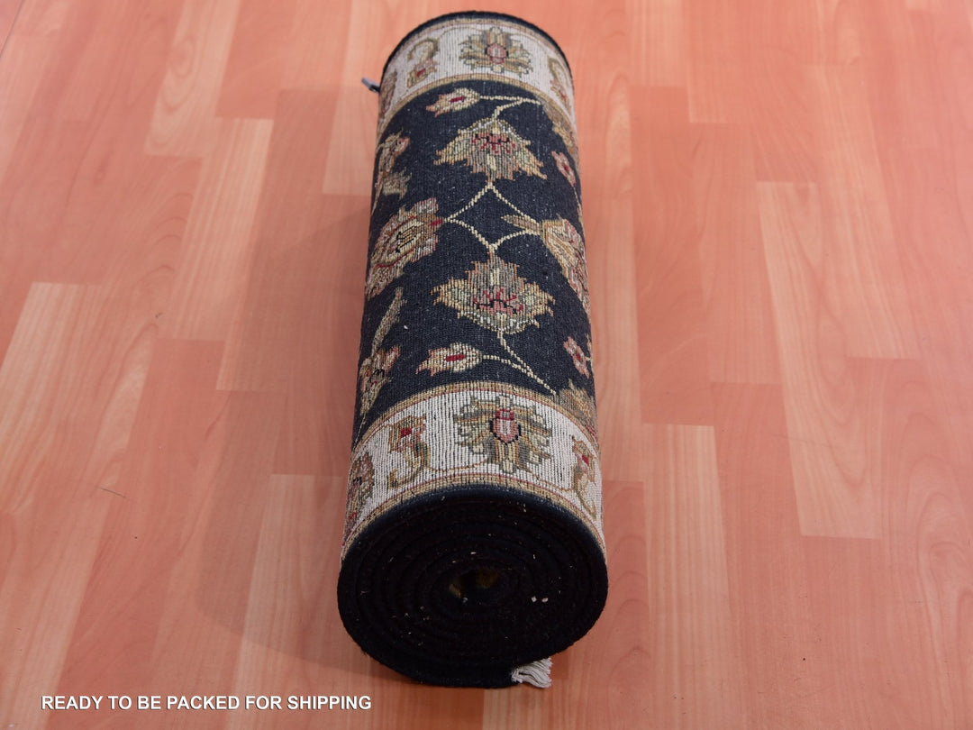 2'6" x 9'10" New Hand Knotted Black Wool Runner Oriental Rug - MOA10275389