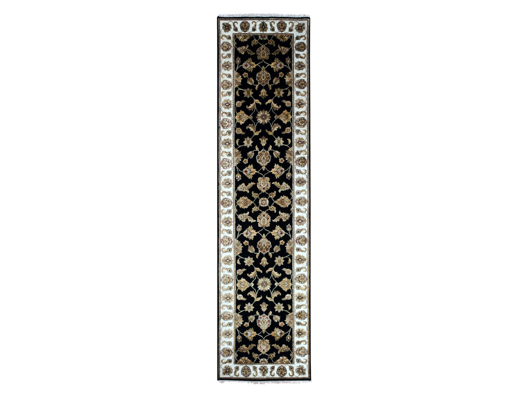 2'5" x 9'11" New Hand Knotted Black Wool Runner Oriental Rug - MOA10275390