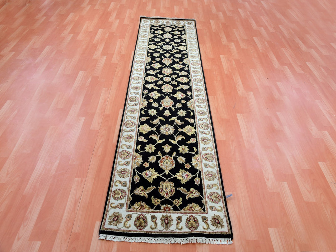 2'5" x 9'11" New Hand Knotted Black Wool Runner Oriental Rug - MOA10275390
