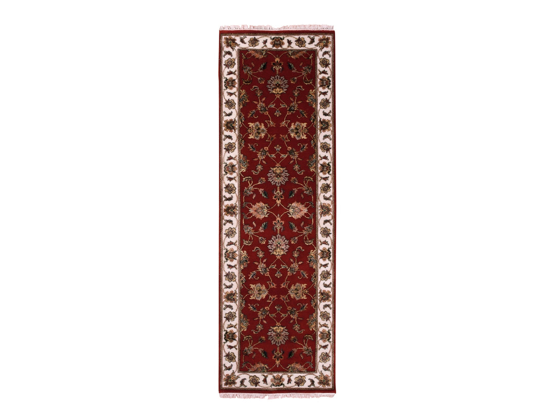 2'6" x 8'2" New Hand Knotted Red Wool & Silk Runner Oriental Rug - MOA10275393