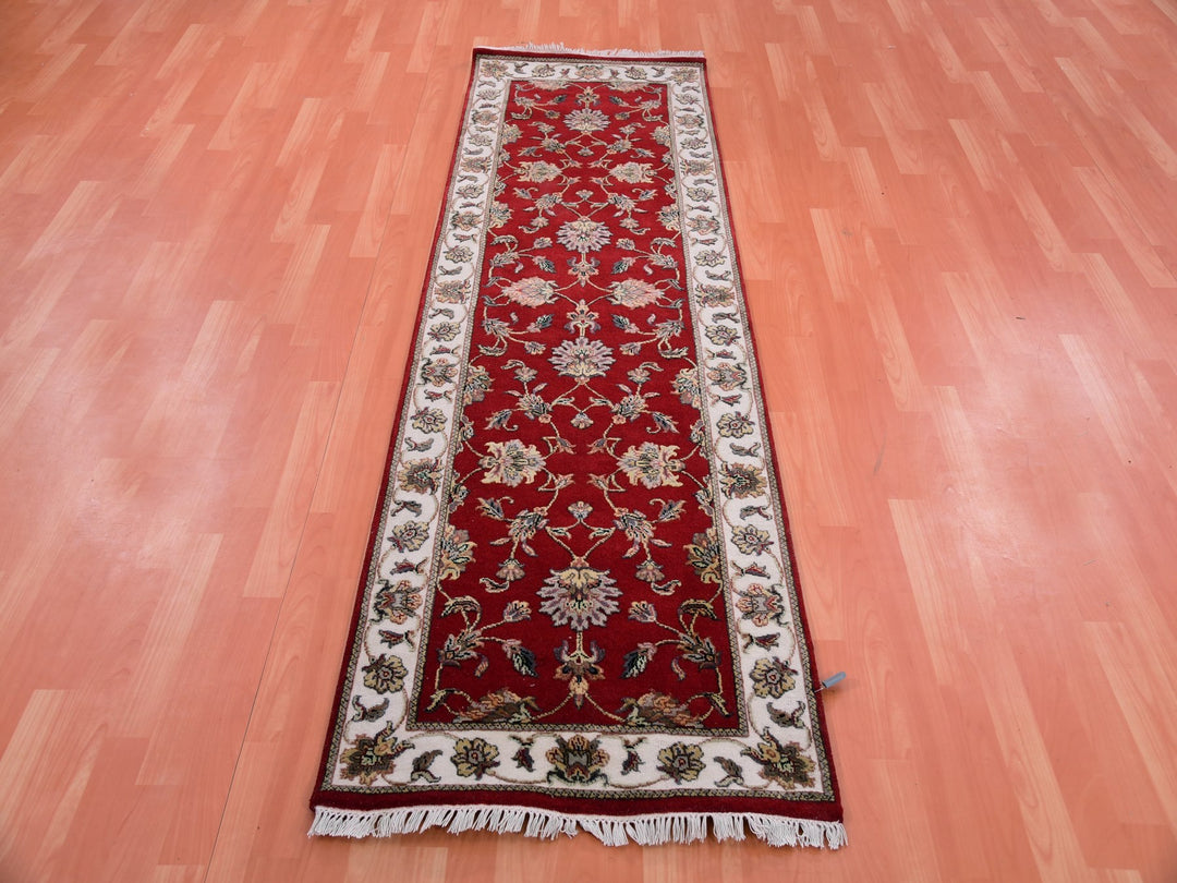2'6" x 8'2" New Hand Knotted Red Wool & Silk Runner Oriental Rug - MOA10275393