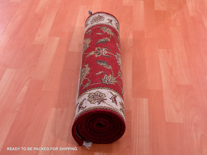 2'6" x 8'2" New Hand Knotted Red Wool & Silk Runner Oriental Rug - MOA10275393