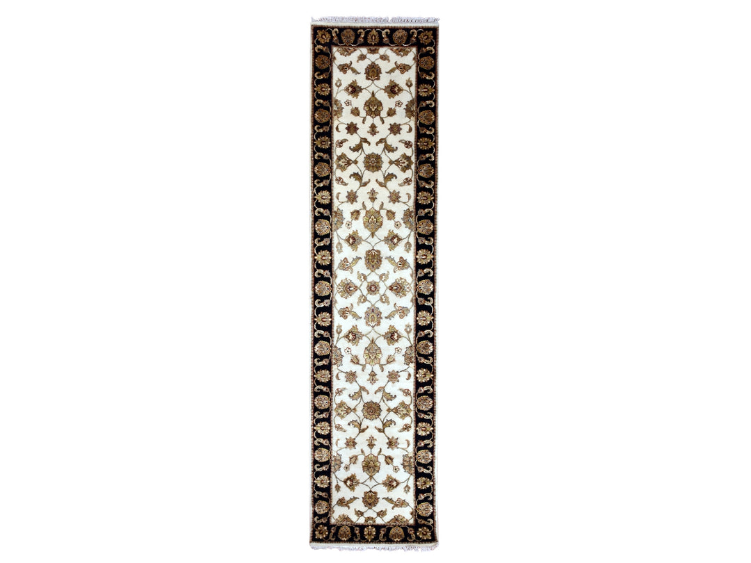 2'5" x 10'1" New Hand Knotted Ivory Wool & Silk Runner Oriental Rug - MOA10275394