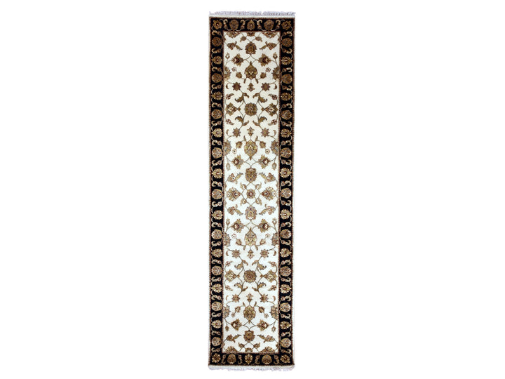 2'5" x 10'1" New Hand Knotted Ivory Wool & Silk Runner Oriental Rug - MOA10275394