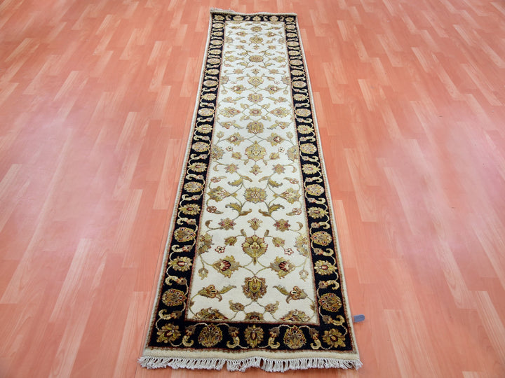 2'5" x 10'1" New Hand Knotted Ivory Wool & Silk Runner Oriental Rug - MOA10275394