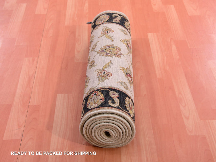 2'5" x 10'1" New Hand Knotted Ivory Wool & Silk Runner Oriental Rug - MOA10275394