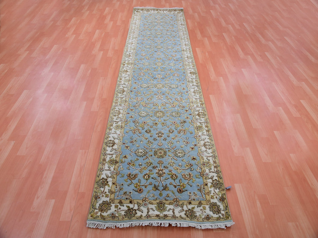 3'0" x 12'2" New Hand Knotted Blue Wool & Silk Runner Oriental Rug - MOA10275396