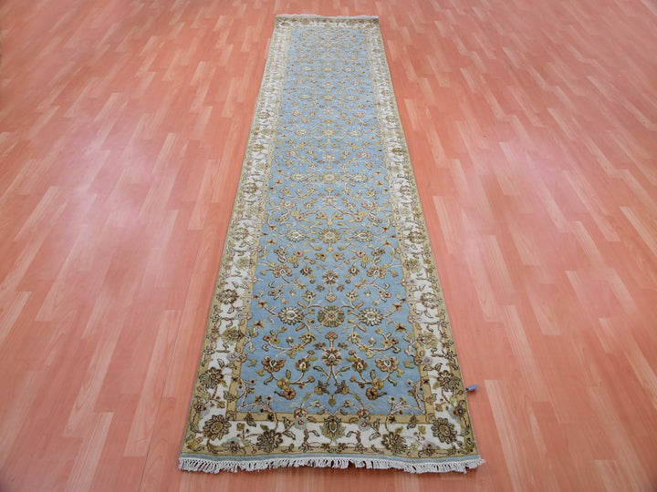 3'0" x 12'2" New Hand Knotted Blue Wool & Silk Runner Oriental Rug - MOA10275396