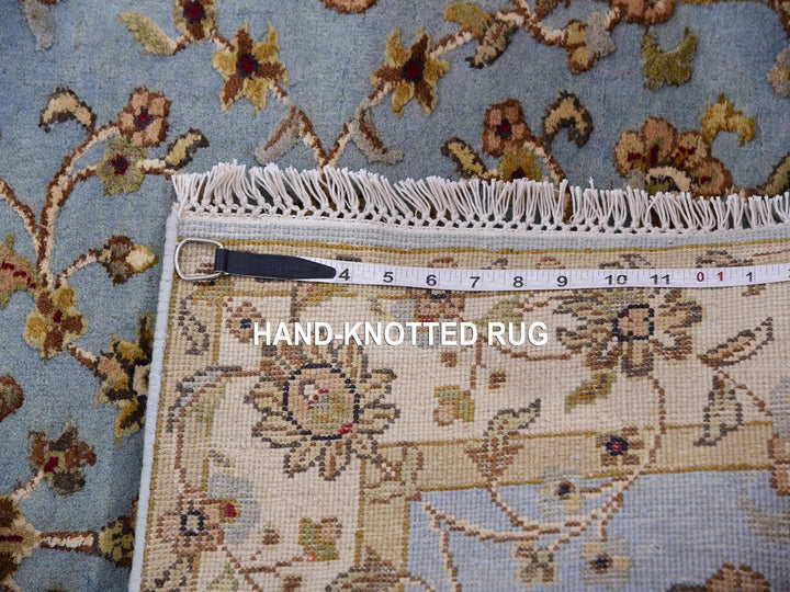 3'0" x 12'2" New Hand Knotted Blue Wool & Silk Runner Oriental Rug - MOA10275396