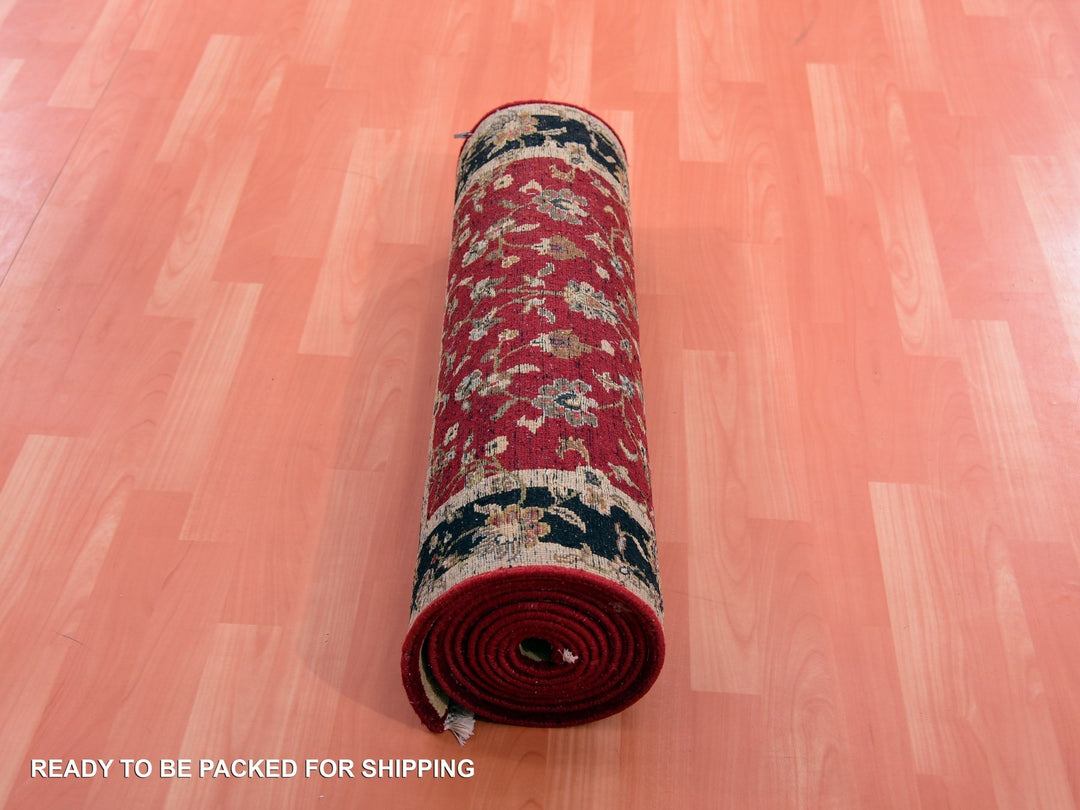 2'10" x 12'3" New Hand Knotted Red Wool & Silk Runner Oriental Rug - MOA10275397