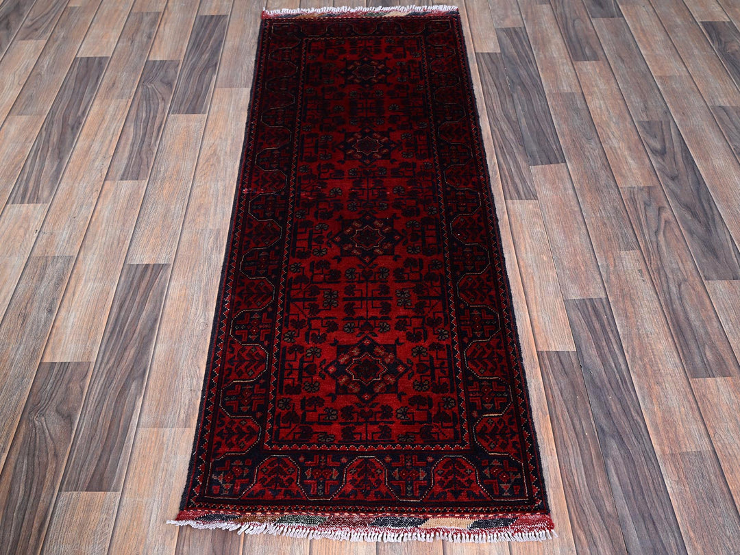 1'9" x 4'9" New Hand Knotted Red Wool Runner Oriental Rug - MOA102753