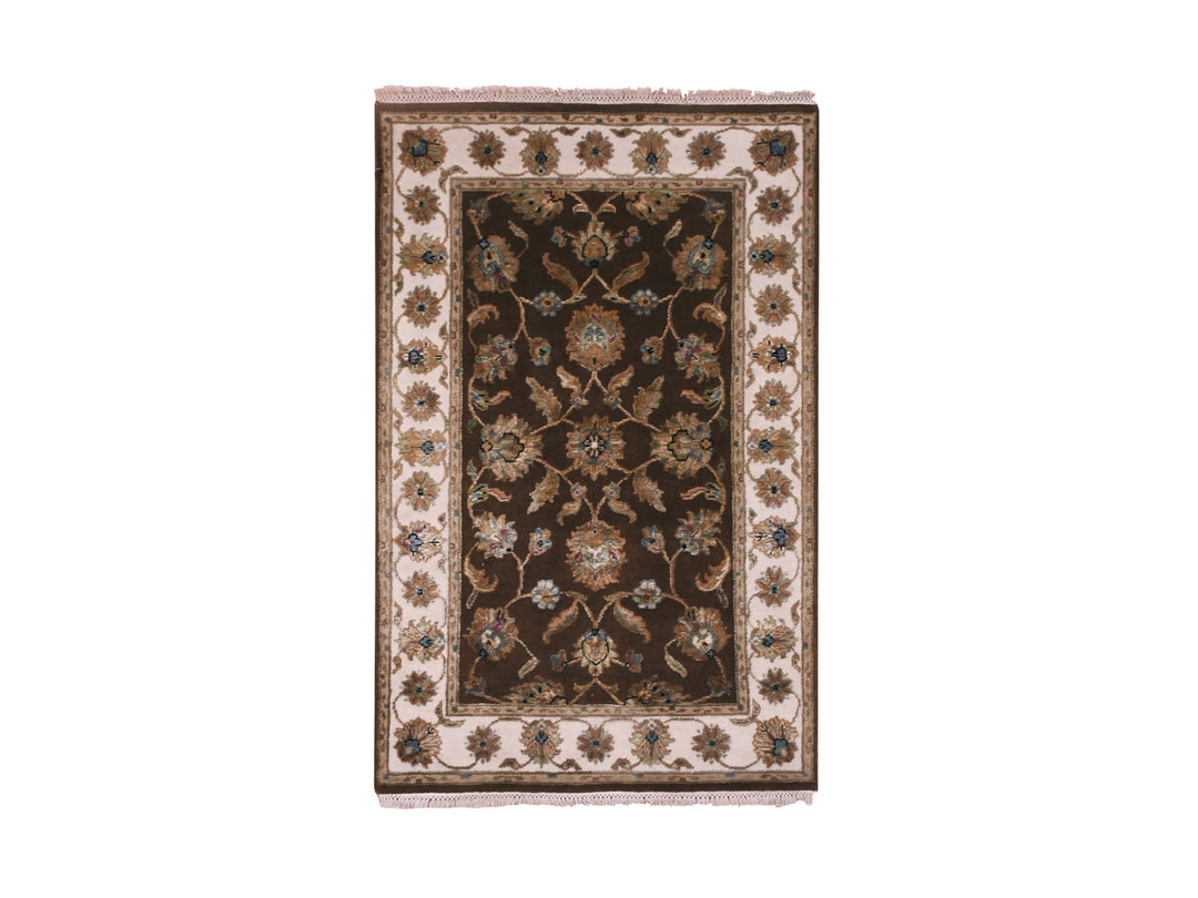 3'0" x 5'1" New Hand Knotted Brown Wool & Silk Rectangle Oriental Rug - MOA10275400