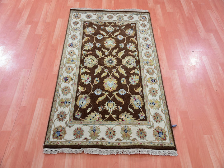 3'0" x 5'1" New Hand Knotted Brown Wool & Silk Rectangle Oriental Rug - MOA10275400