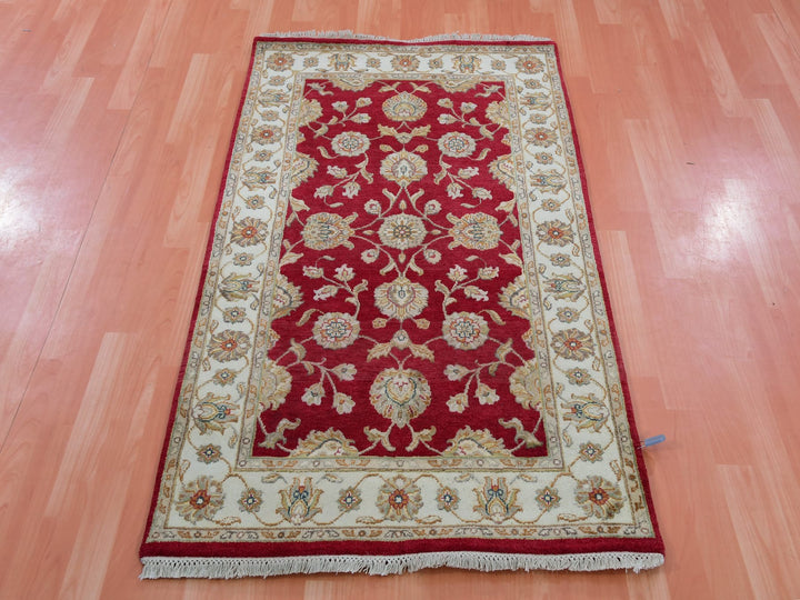 3'1" x 5'0" New Hand Knotted Red Wool Rectangle Oriental Rug - MOA10275401