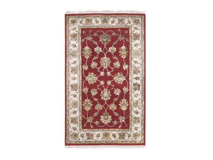 3'1" x 5'3" New Hand Knotted Red Wool Rectangle Oriental Rug - MOA10275402