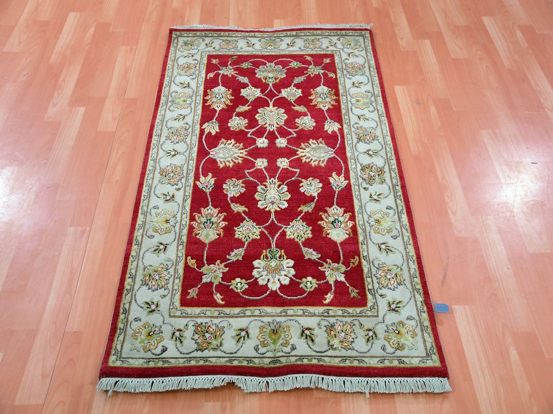 3'1" x 5'3" New Hand Knotted Red Wool Rectangle Oriental Rug - MOA10275402