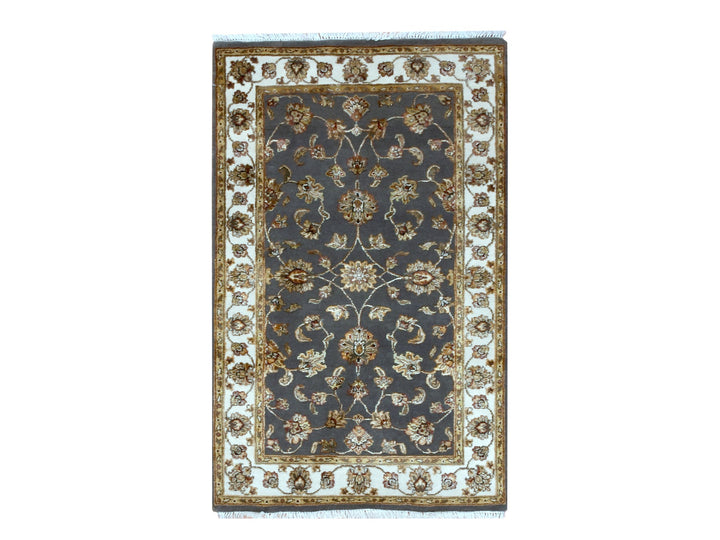 3'0" x 5'2" New Hand Knotted Grey Wool & Silk Rectangle Oriental Rug - MOA10275403