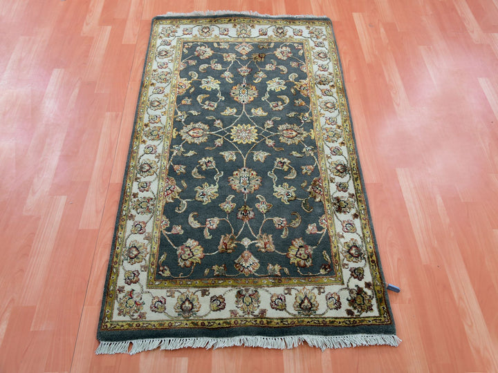 3'0" x 5'2" New Hand Knotted Grey Wool & Silk Rectangle Oriental Rug - MOA10275403