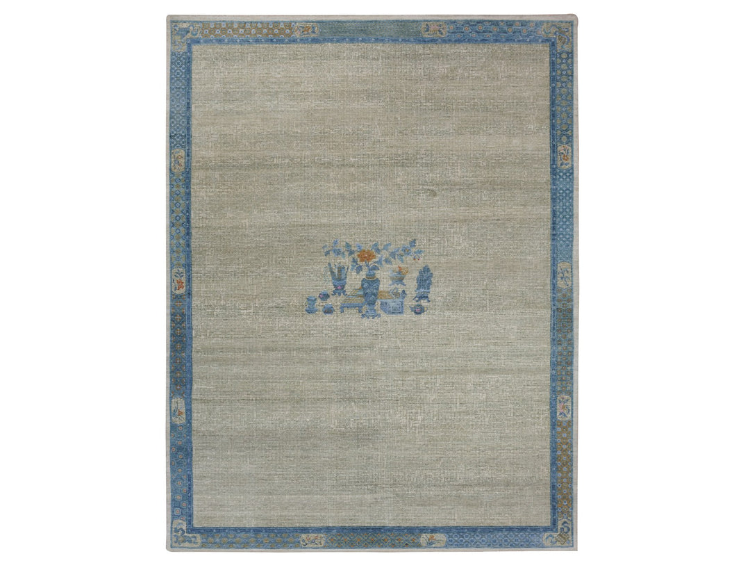 9'1" x 12'1" Vintage Hand Knotted Grey Wool Rectangle Oriental Rug - MOA10275409