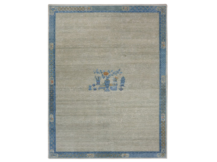 9'1" x 12'1" Vintage Hand Knotted Grey Wool Rectangle Oriental Rug - MOA10275409