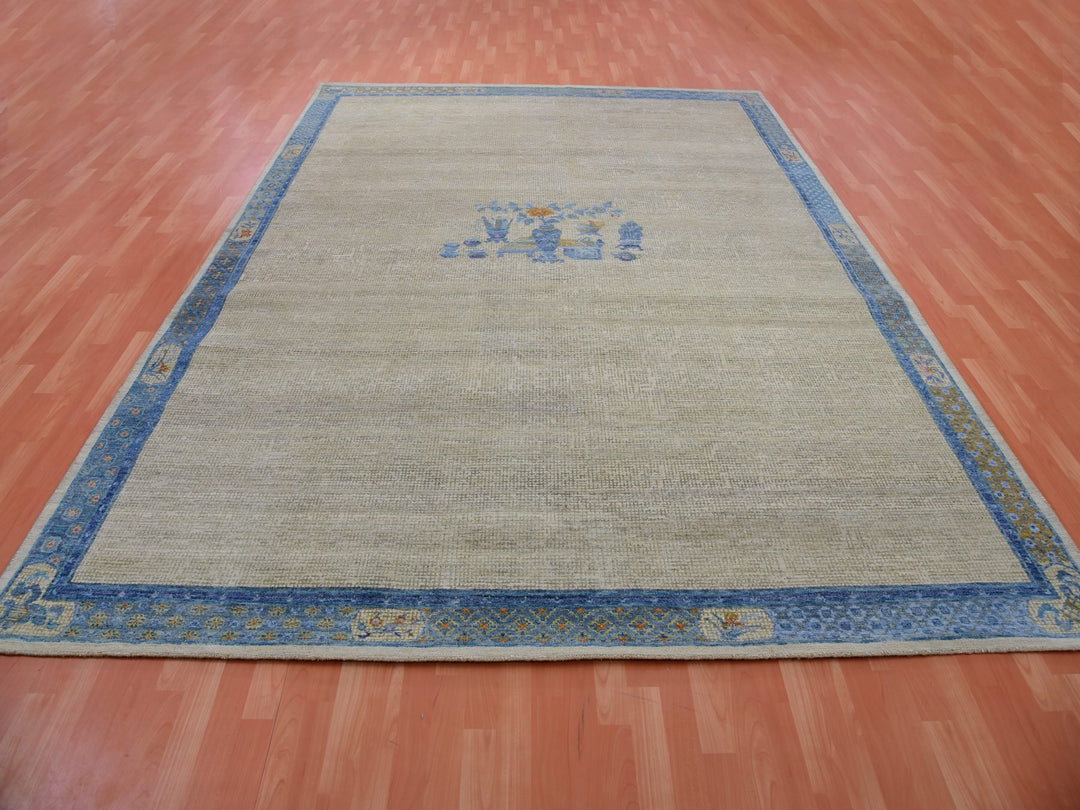 9'1" x 12'1" Vintage Hand Knotted Grey Wool Rectangle Oriental Rug - MOA10275409