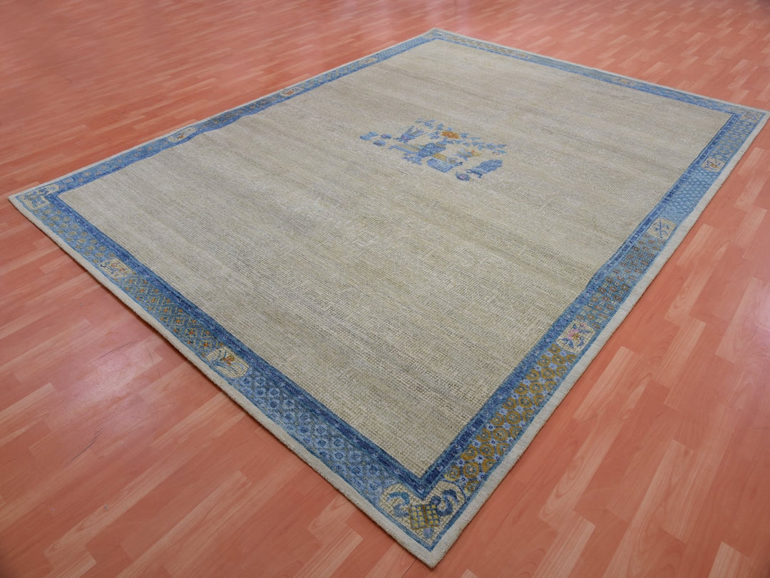9'1" x 12'1" Vintage Hand Knotted Grey Wool Rectangle Oriental Rug - MOA10275409