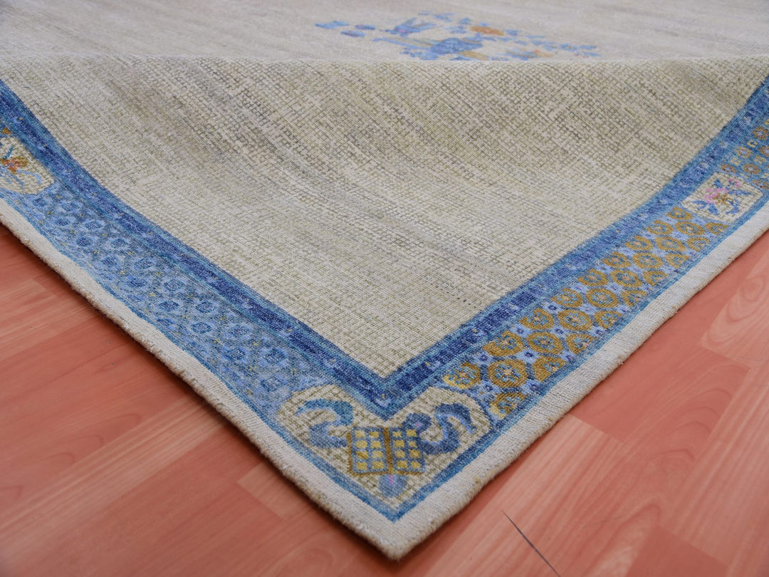 9'1" x 12'1" Vintage Hand Knotted Grey Wool Rectangle Oriental Rug - MOA10275409