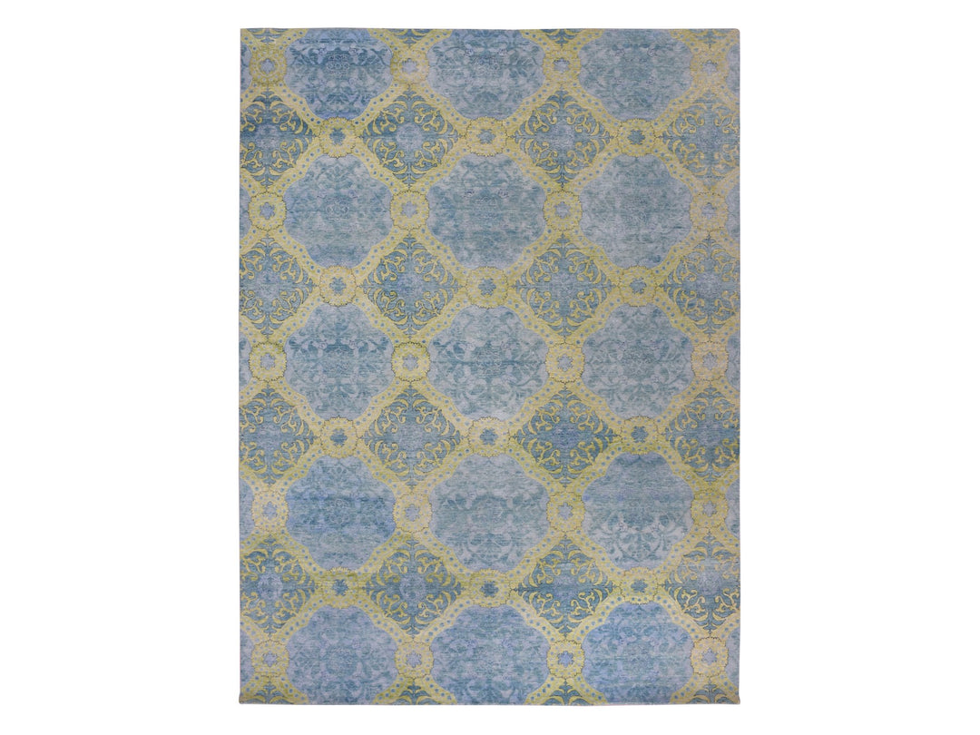 9'0" x 12'2" New Hand Knotted Blue Wool Rectangle Oriental Rug - MOA10275410