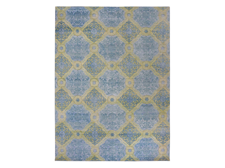 9'0" x 12'2" New Hand Knotted Blue Wool Rectangle Oriental Rug - MOA10275410