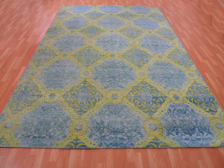 9'0" x 12'2" New Hand Knotted Blue Wool Rectangle Oriental Rug - MOA10275410
