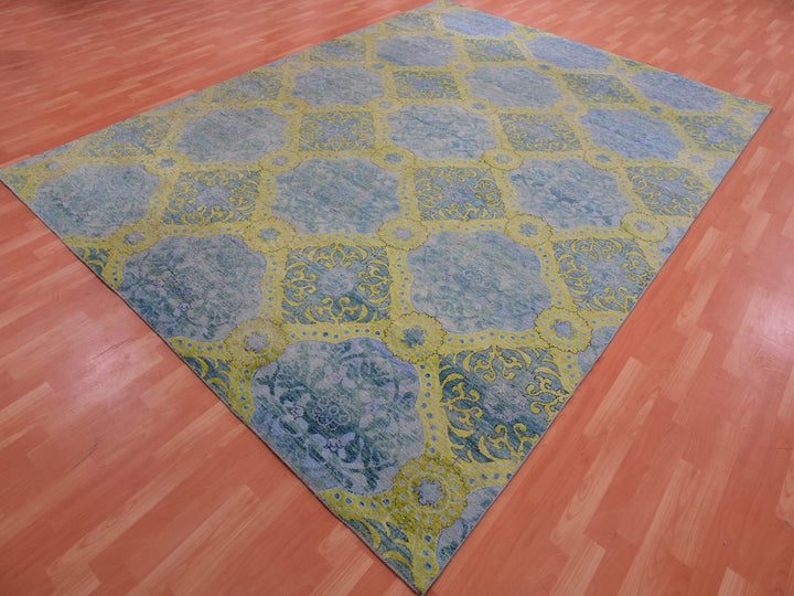 9'0" x 12'2" New Hand Knotted Blue Wool Rectangle Oriental Rug - MOA10275410
