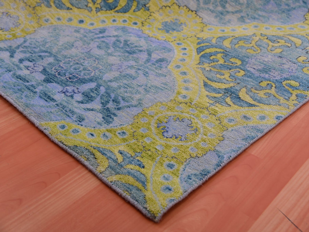 9'0" x 12'2" New Hand Knotted Blue Wool Rectangle Oriental Rug - MOA10275410