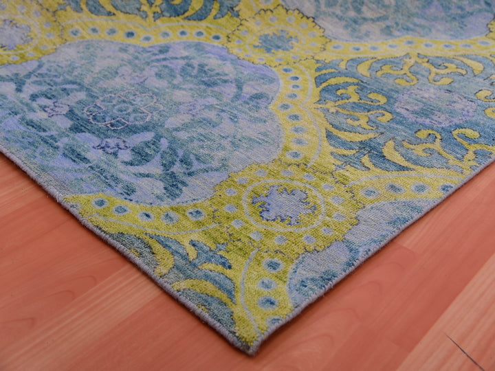 9'0" x 12'2" New Hand Knotted Blue Wool Rectangle Oriental Rug - MOA10275410