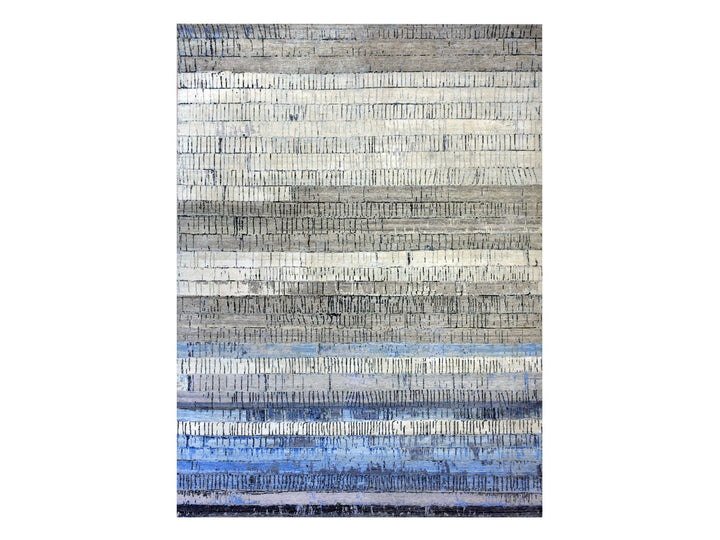 9'0" x 12'4" New Hand Knotted Grey Wool Rectangle Oriental Rug - MOA10275412