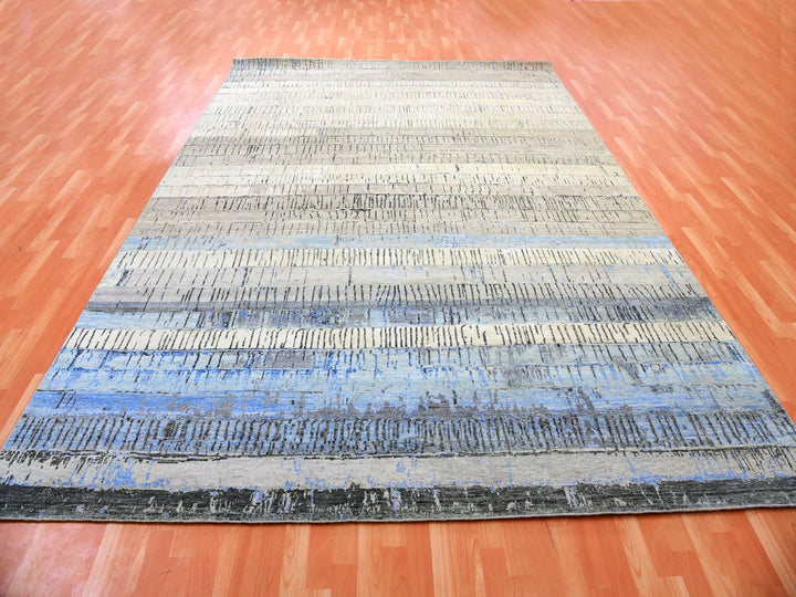 9'0" x 12'4" New Hand Knotted Grey Wool Rectangle Oriental Rug - MOA10275412