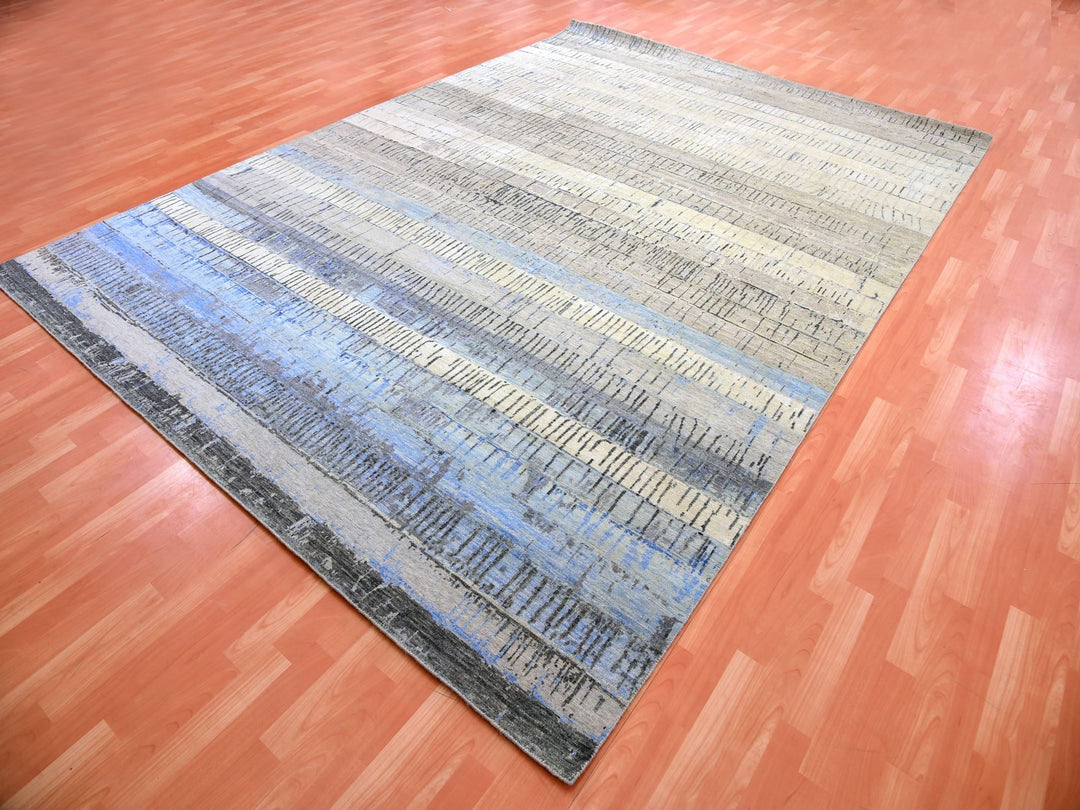 9'0" x 12'4" New Hand Knotted Grey Wool Rectangle Oriental Rug - MOA10275412