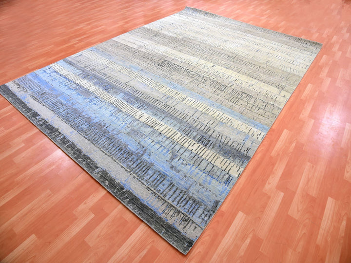 9'0" x 12'4" New Hand Knotted Grey Wool Rectangle Oriental Rug - MOA10275412