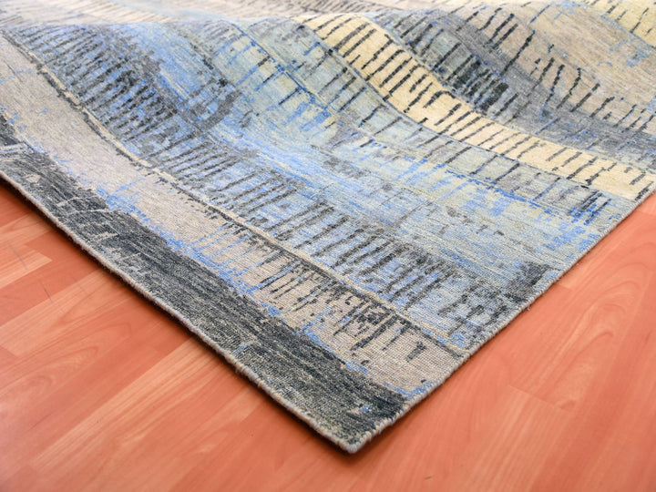 9'0" x 12'4" New Hand Knotted Grey Wool Rectangle Oriental Rug - MOA10275412