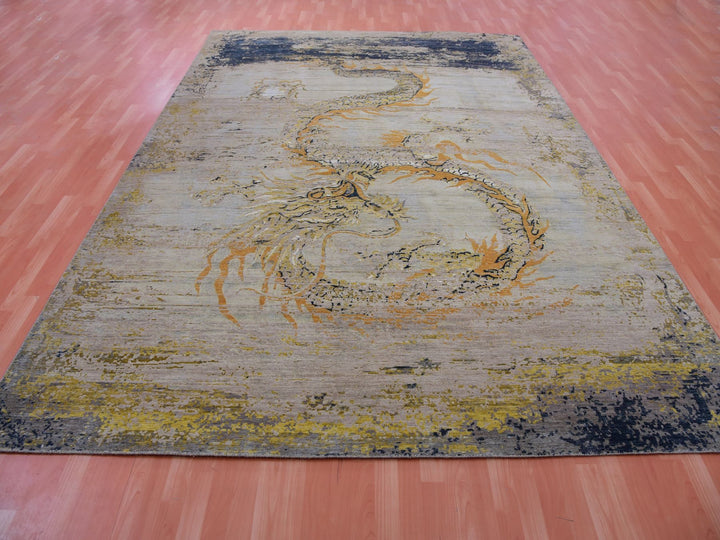 8'11" x 12'2" Vintage Hand Knotted Beige Wool Rectangle Oriental Rug - MOA10275414
