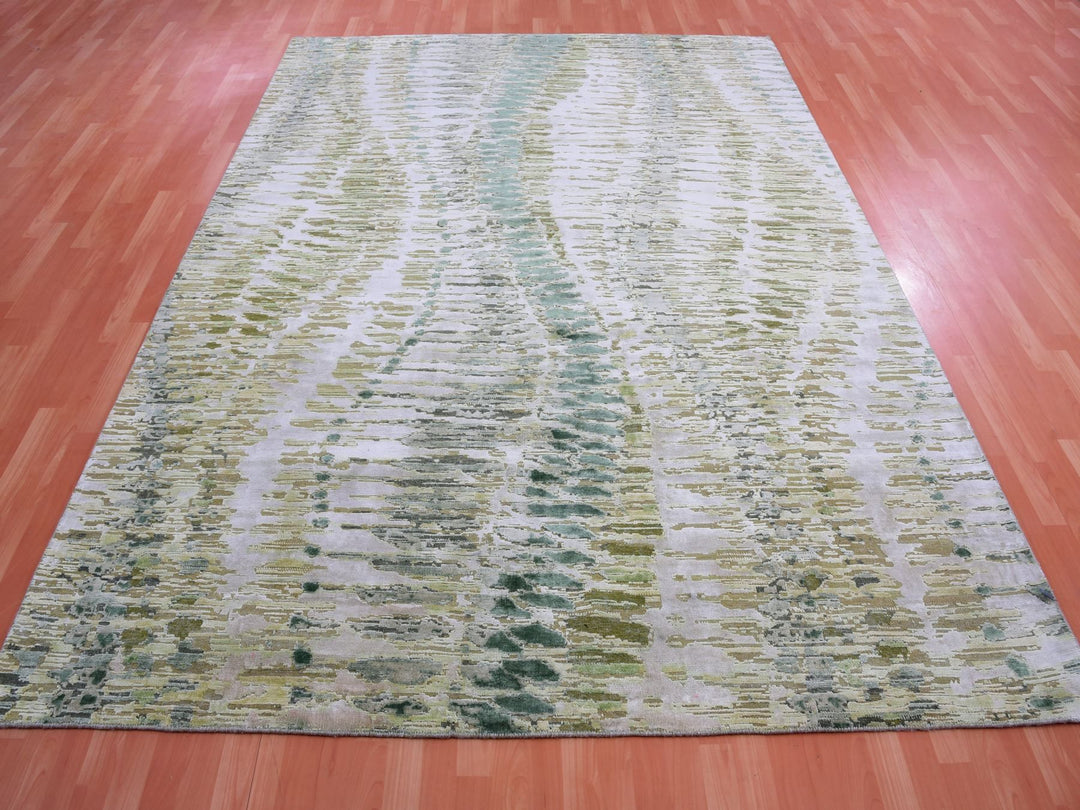 8'0" x 10'1" New Hand Knotted Green Silk Rectangle Oriental Rug - MOA10275419