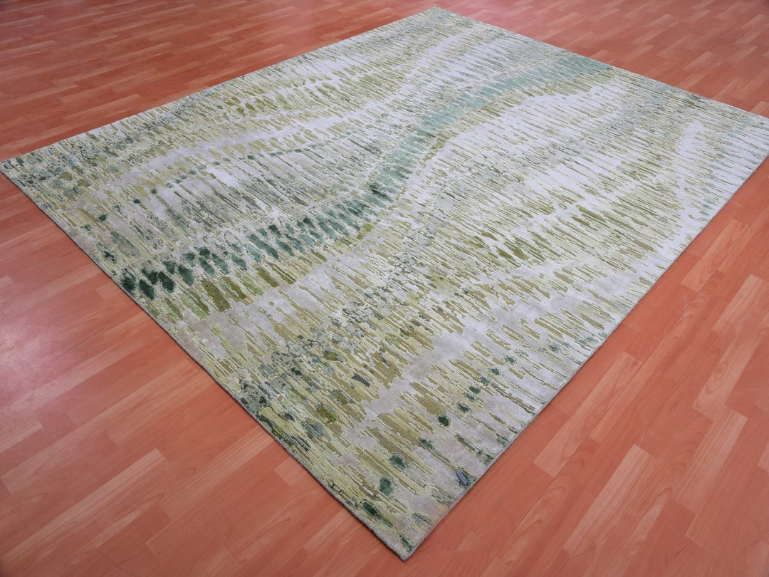 8'0" x 10'1" New Hand Knotted Green Silk Rectangle Oriental Rug - MOA10275419