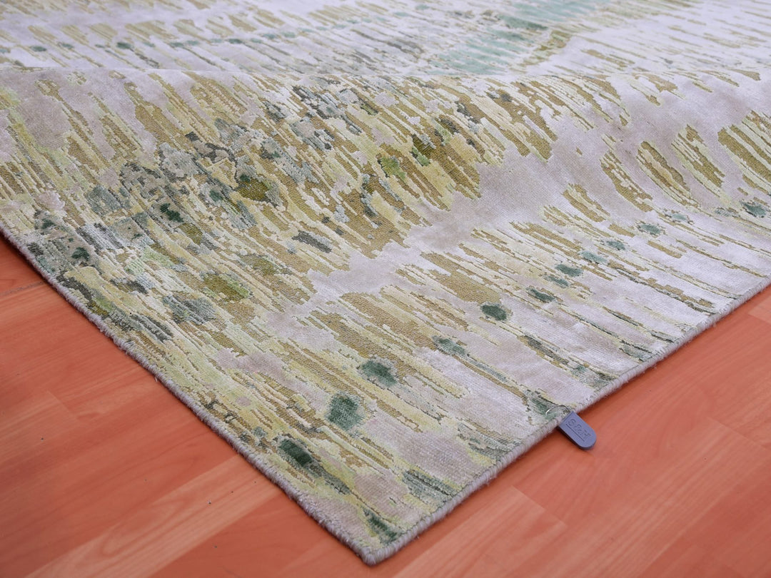 8'0" x 10'1" New Hand Knotted Green Silk Rectangle Oriental Rug - MOA10275419