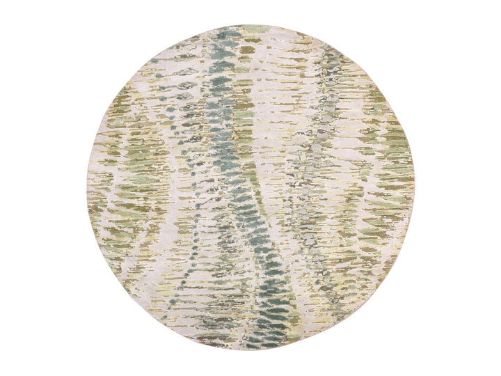 6'1" x 6'2" New Hand Knotted Green Silk Round Oriental Rug - MOA10275422