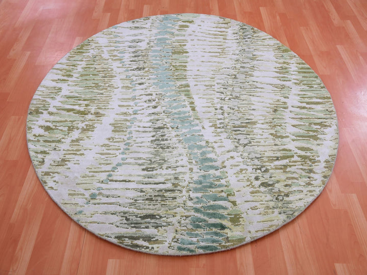 6'1" x 6'2" New Hand Knotted Green Silk Round Oriental Rug - MOA10275422