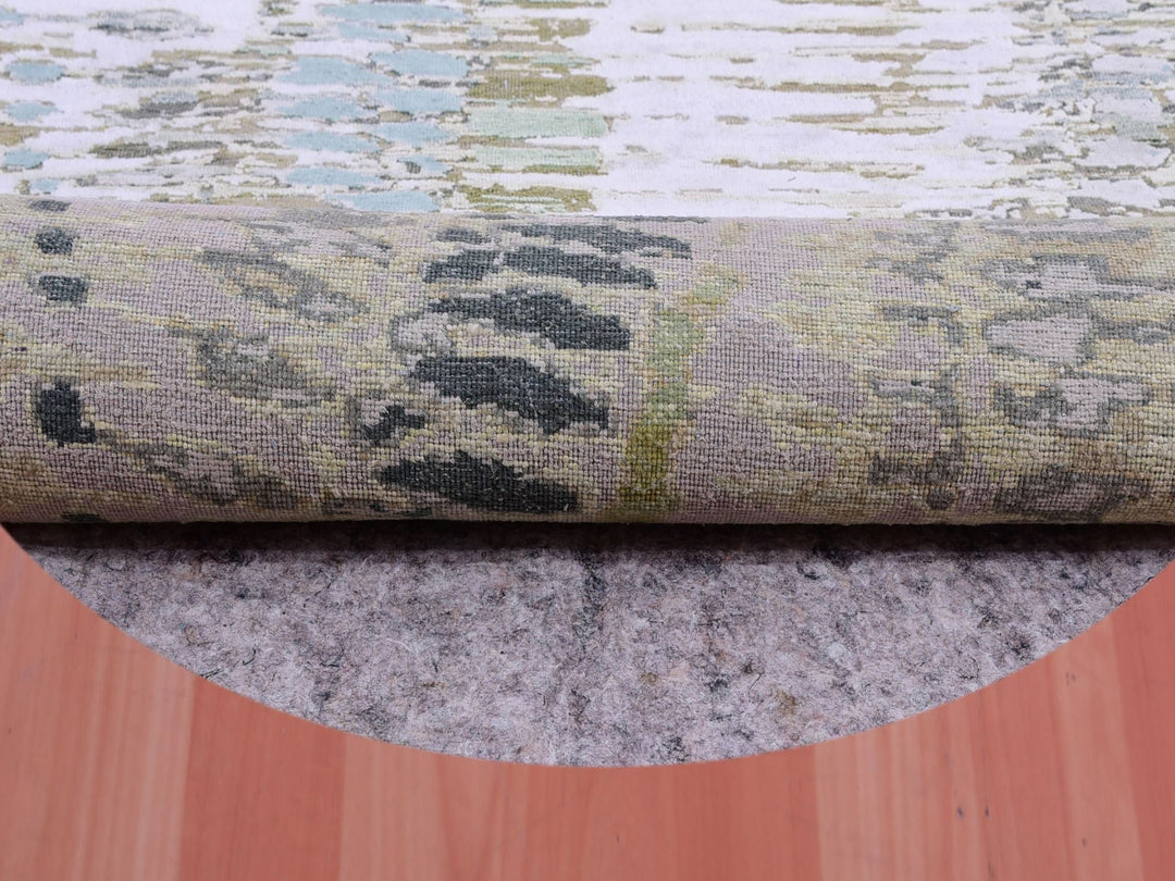 6'1" x 6'2" New Hand Knotted Green Silk Round Oriental Rug - MOA10275422
