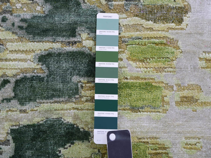 6'1" x 6'2" New Hand Knotted Green Silk Round Oriental Rug - MOA10275422