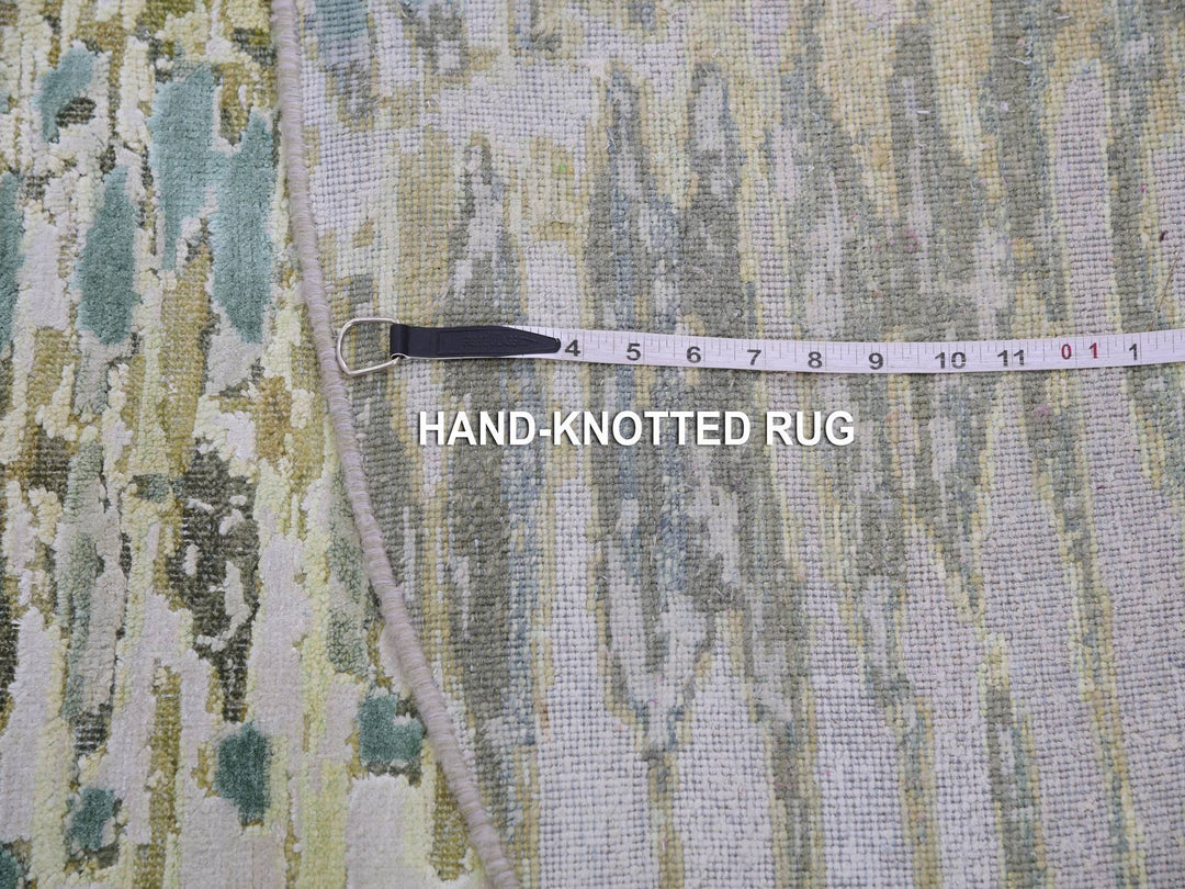 6'1" x 6'2" New Hand Knotted Green Silk Round Oriental Rug - MOA10275422