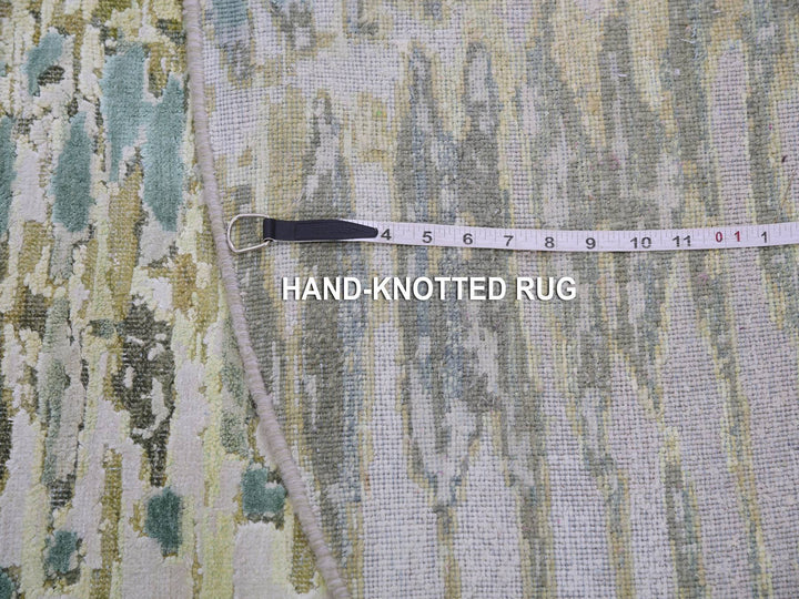 6'1" x 6'2" New Hand Knotted Green Silk Round Oriental Rug - MOA10275422