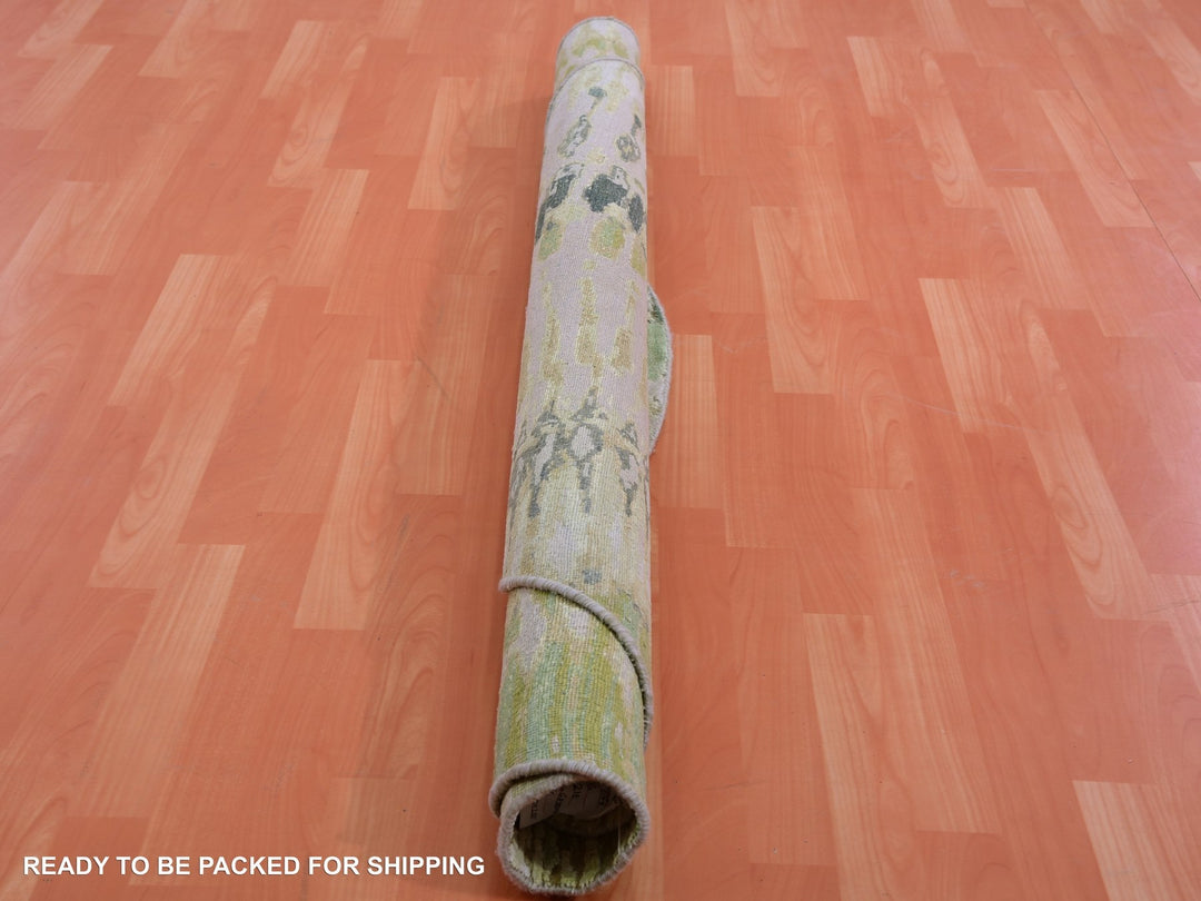 6'1" x 6'2" New Hand Knotted Green Silk Round Oriental Rug - MOA10275422