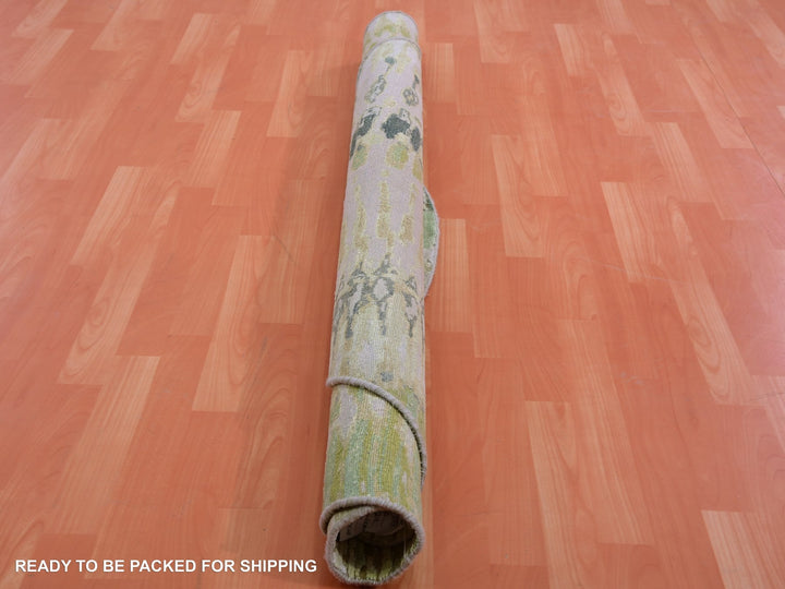 6'1" x 6'2" New Hand Knotted Green Silk Round Oriental Rug - MOA10275422